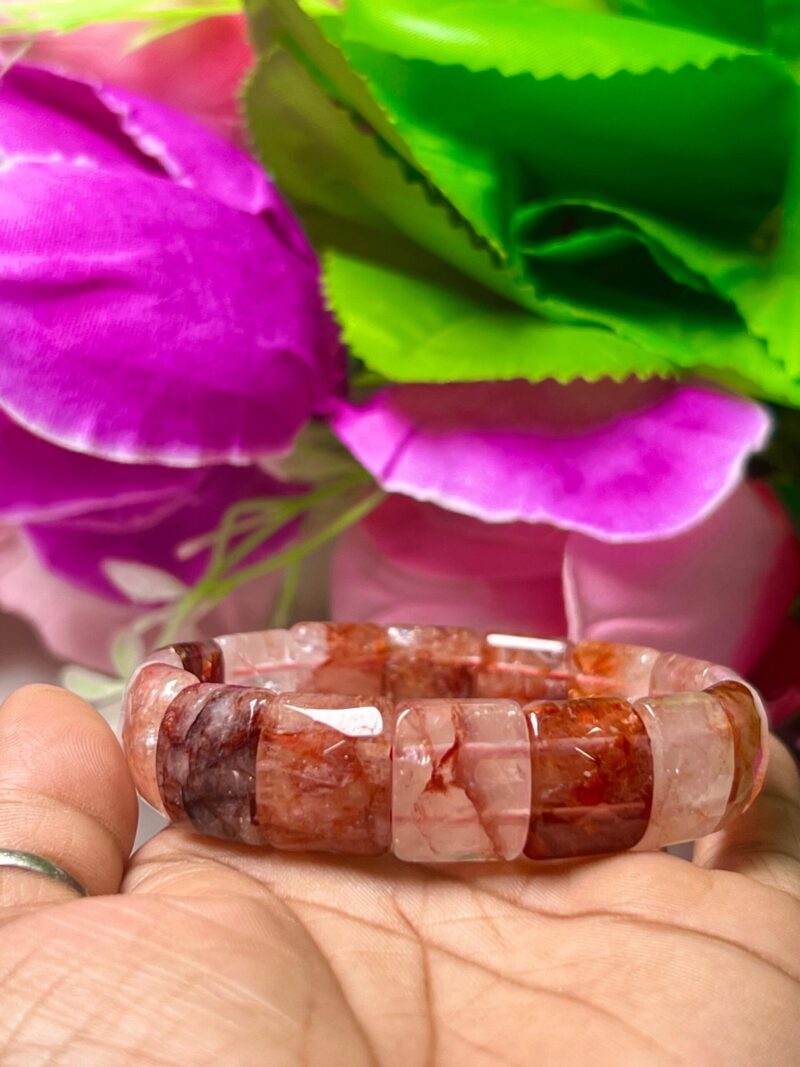 Red Fire  Quartz Stone - Hematite Quartz - Lithium Quartz Rectangle Beaded Bracelet 15 MM Stretch Bracelet - Image 2
