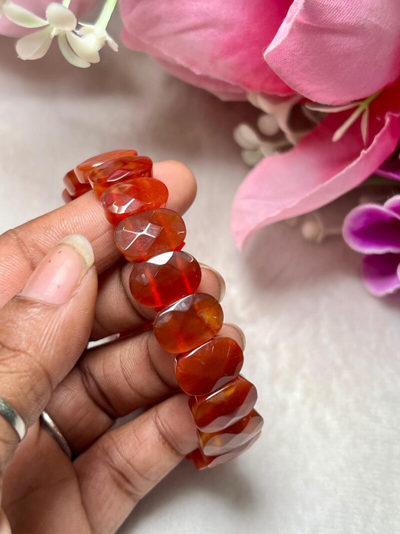 Crystal Treasure Red Carnelian Rectangle Beaded Bracelet 15 MM Stretch Bracelet - Image 2