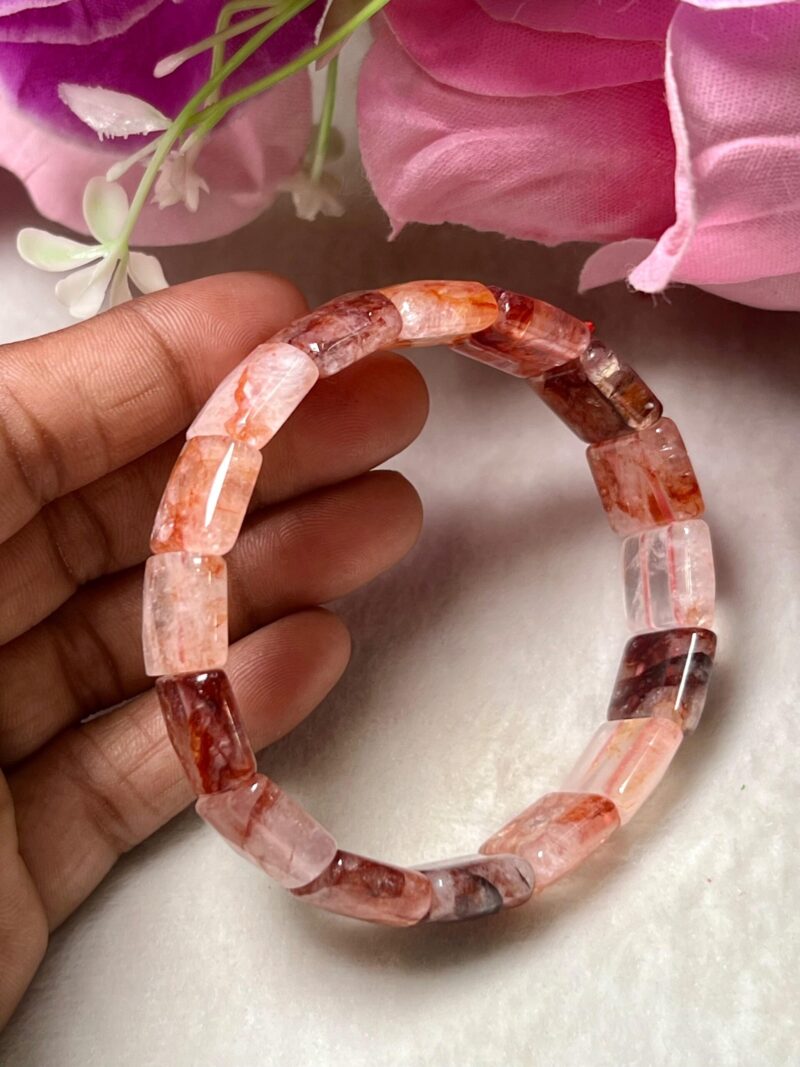 Red Fire  Quartz Stone - Hematite Quartz - Lithium Quartz Rectangle Beaded Bracelet 15 MM Stretch Bracelet - Image 3