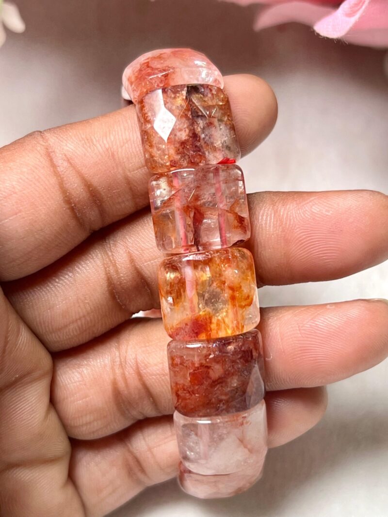 Red Fire  Quartz Stone - Hematite Quartz - Lithium Quartz Rectangle Beaded Bracelet 15 MM Stretch Bracelet - Image 4