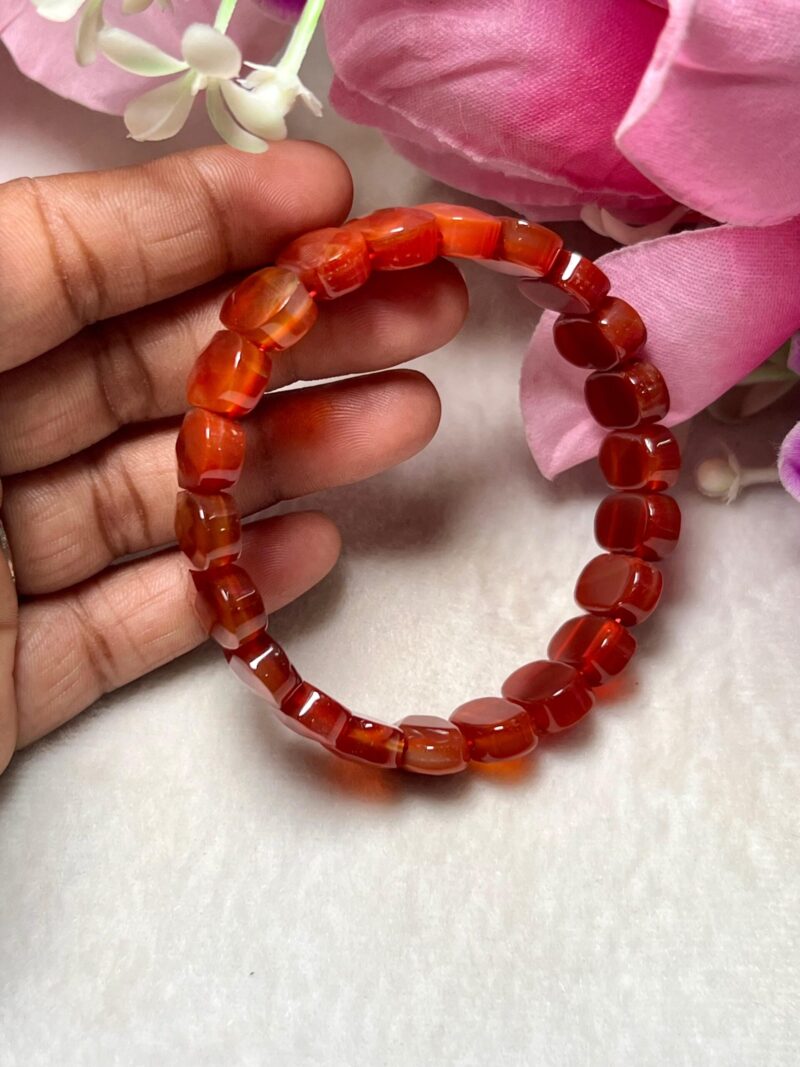 Crystal Treasure Red Carnelian Rectangle Beaded Bracelet 15 MM Stretch Bracelet