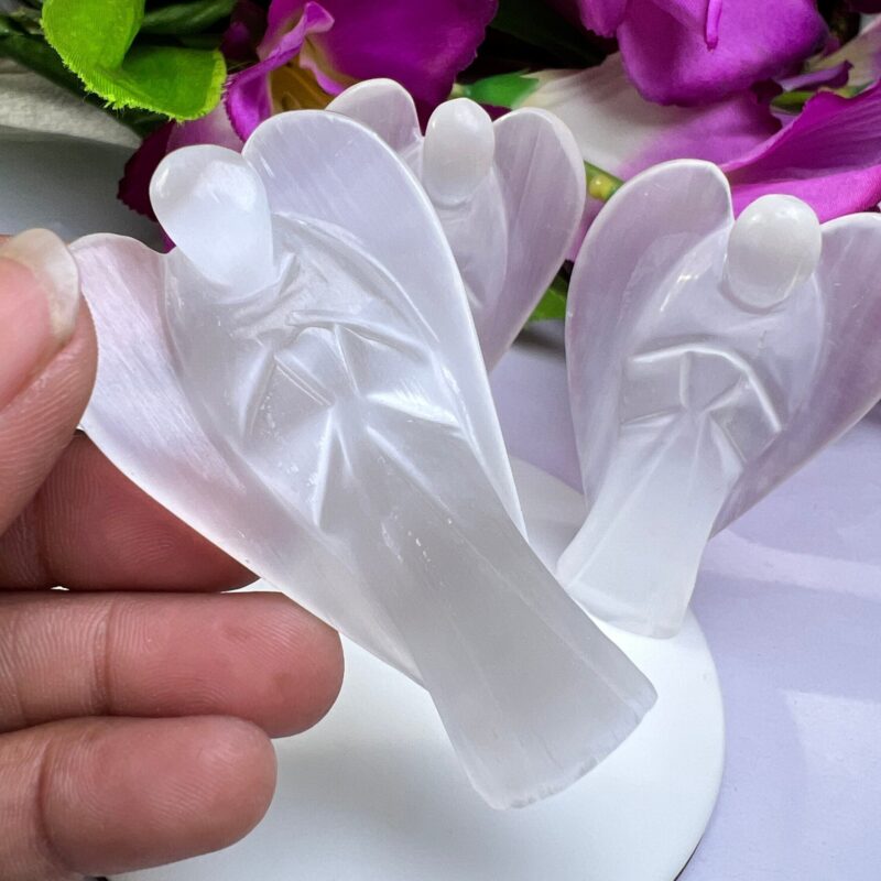 Selenite Stone 2 inch free standing guardian angel crystal Reiki energy blessed hand carved Pocket Angel for angelic connection - Image 3
