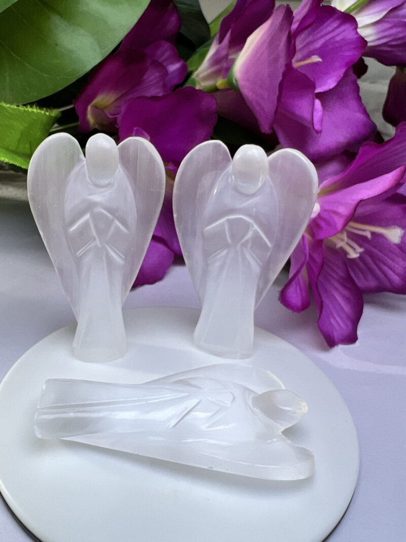 Selenite Stone 2 inch free standing guardian angel crystal Reiki energy blessed hand carved Pocket Angel for angelic connection - Image 2