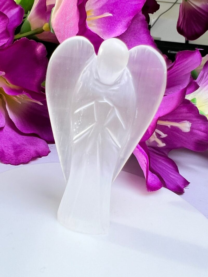 Selenite Stone 2 inch free standing guardian angel crystal Reiki energy blessed hand carved Pocket Angel for angelic connection - Image 6