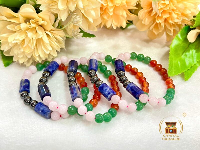 Awaking Love Crystal Stone Green Aventurine , Sodalite , Rose Quartz , Magnetite , Carnelian Stone Bracelet 8 mm - Image 3