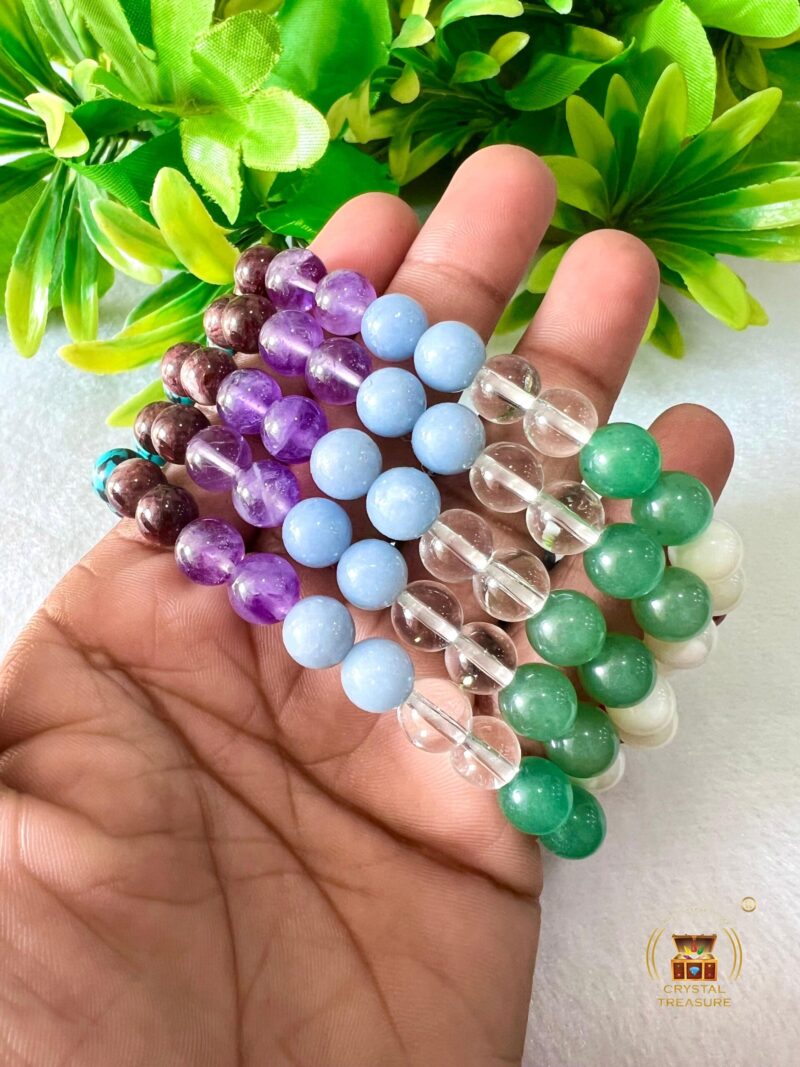 Astrologer Stone Garnet, Amethyst, Angelite , Crystal, Green Aventurine,Mother Of Pearl ,Carnelian , Tsavorite garnet, Lapis lazuli , Pink Tourmaline , Citrine , Howlite Turquoise Bracelet 8mm - Image 9