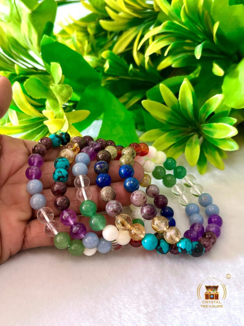 Astrologer Stone Garnet, Amethyst, Angelite , Crystal, Green Aventurine,Mother Of Pearl ,Carnelian , Tsavorite garnet, Lapis lazuli , Pink Tourmaline , Citrine , Howlite Turquoise Bracelet 8mm - Image 5