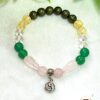 Feng Shui Stone Bracelet Pyrite ,Green Aventurine , Citrine , Clear Quartz , Rose Quartz Stone Bracelet 8 mm with Yin Yang Charm