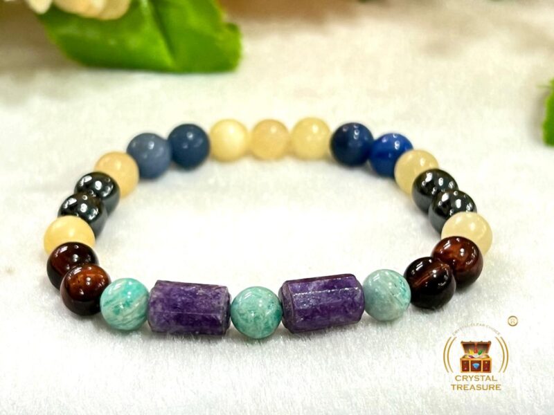 Alcohole De Addiction Stone Bracelet Blue Aventurine , Hematite ,Amazonite , Lepidolite ,Red Tiger's eye , Yellow Calcite Stone Bracelet 8mm - Image 3