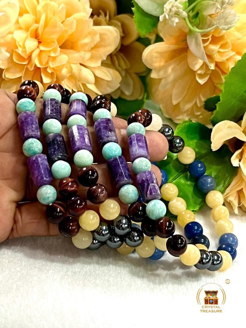 Alcohole De Addiction Stone Bracelet Blue Aventurine , Hematite ,Amazonite , Lepidolite ,Red Tiger's eye , Yellow Calcite Stone Bracelet 8mm - Image 7