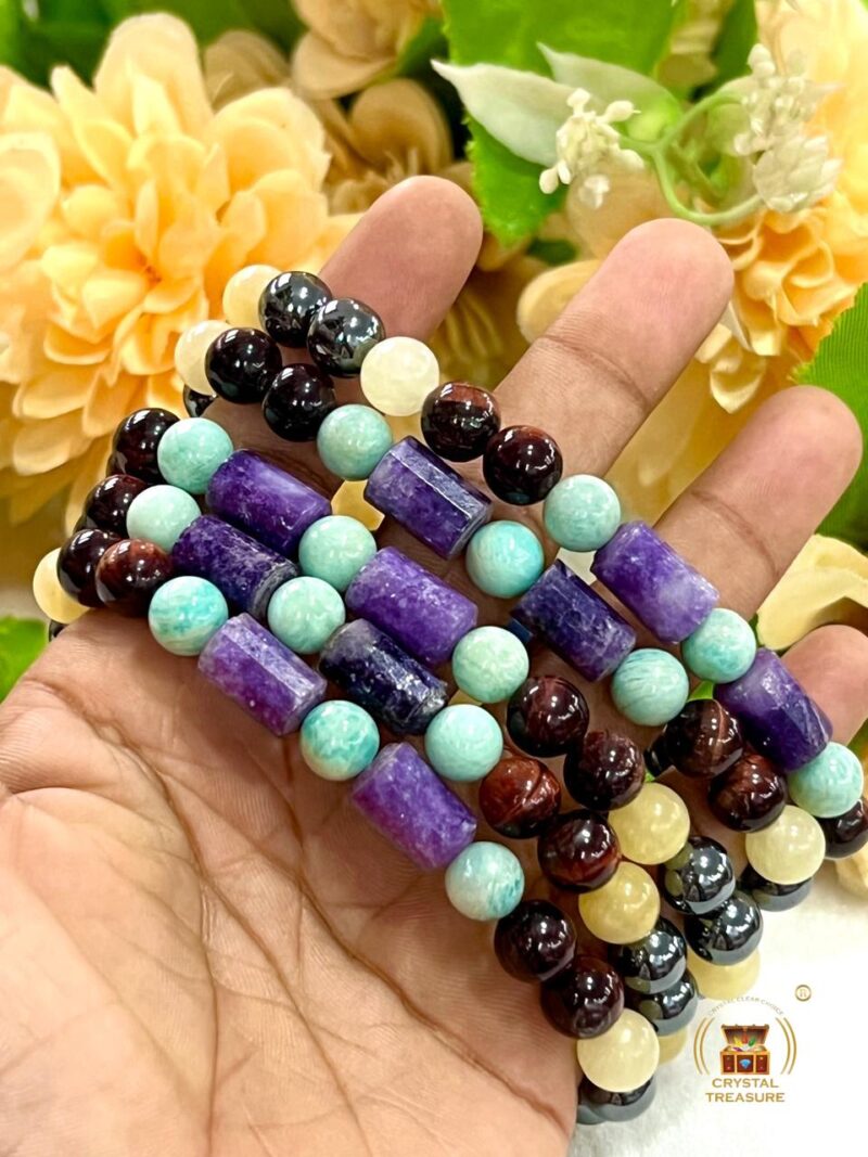 Alcohole De Addiction Stone Bracelet Blue Aventurine , Hematite ,Amazonite , Lepidolite ,Red Tiger's eye , Yellow Calcite Stone Bracelet 8mm - Image 8