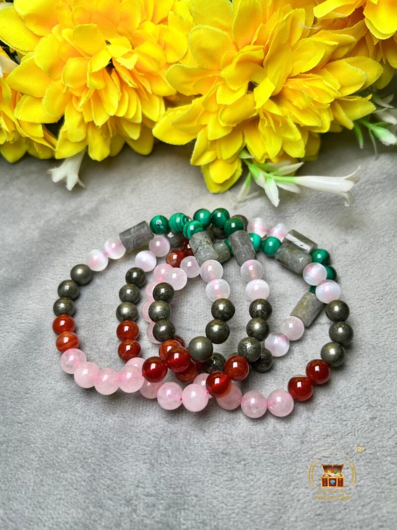 Tarot Card Reader Stone Bracelet Rose Quartz ,Carnelian , Selenite , Malachite , Labradorite ,Pyrite Stone Bracelet 8 mm - Image 2
