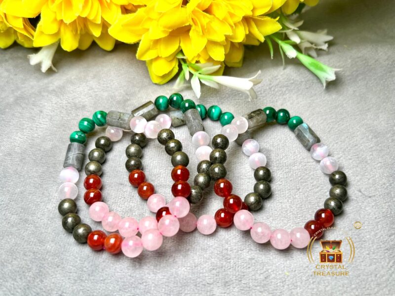 Tarot Card Reader Stone Bracelet Rose Quartz ,Carnelian , Selenite , Malachite , Labradorite ,Pyrite Stone Bracelet 8 mm - Image 3