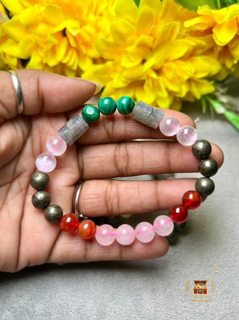 Tarot Card Reader Stone Bracelet Rose Quartz ,Carnelian , Selenite , Malachite , Labradorite ,Pyrite Stone Bracelet 8 mm - Image 4