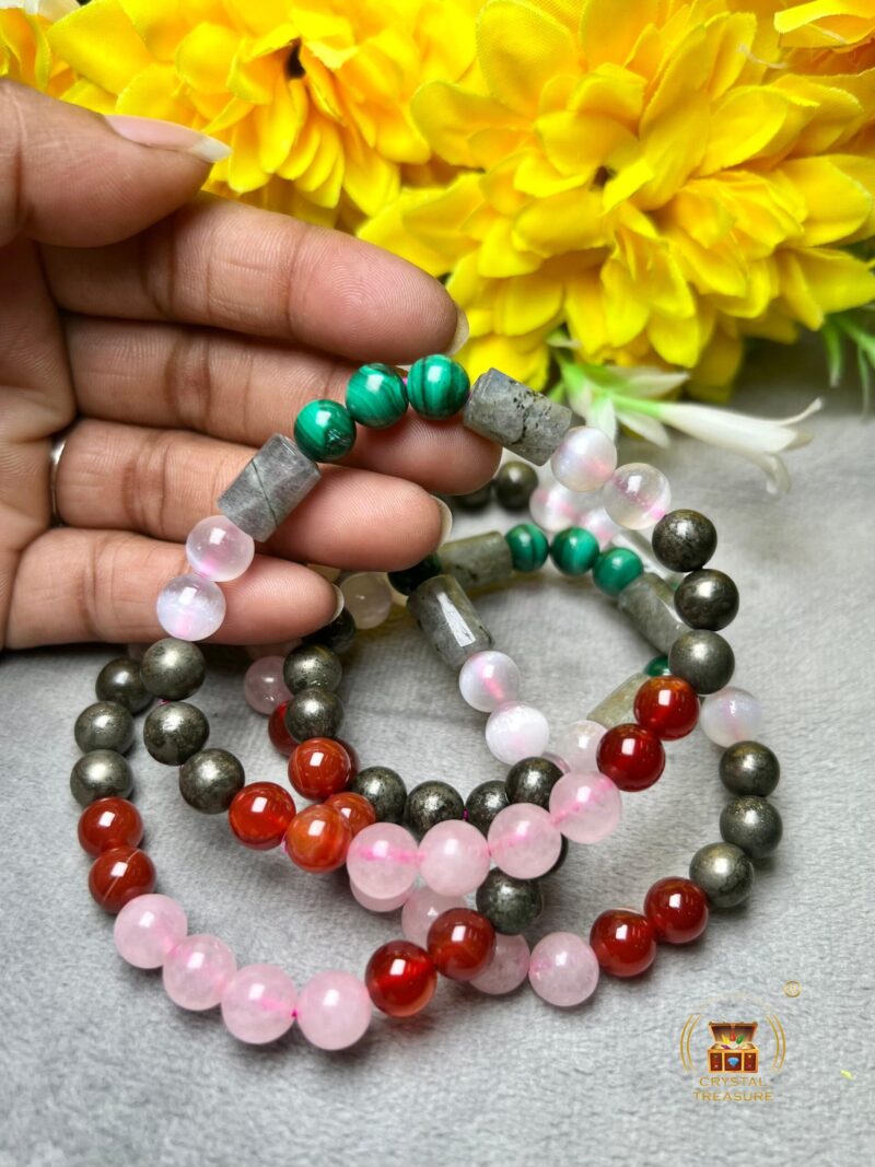 Tarot Card Reader Stone Bracelet Rose Quartz ,Carnelian , Selenite , Malachite , Labradorite ,Pyrite Stone Bracelet 8 mm - Image 5