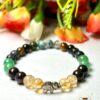Good Luck Stone Moss Agate , Tiger's Eye , Green Aventurine , Citrine , Garnet , Merlinite Stone Bracelet 8 mm with Elephant Charm
