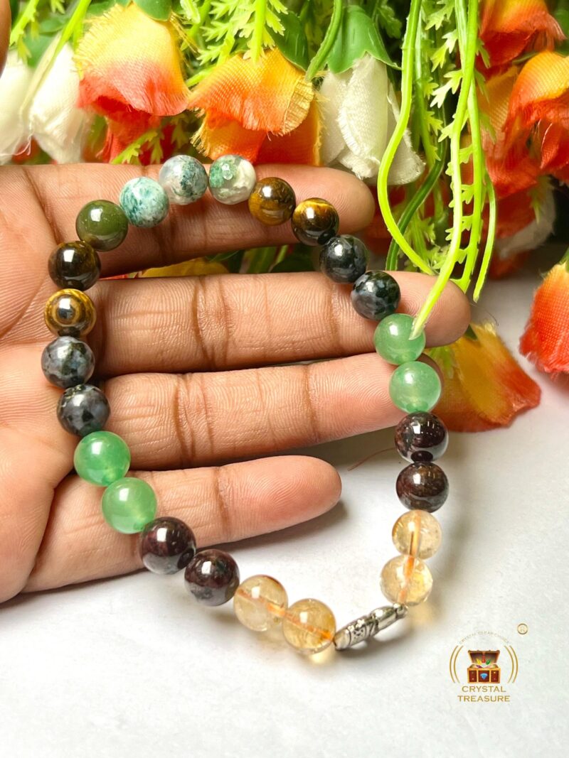 Good Luck Stone Moss Agate , Tiger's Eye , Green Aventurine , Citrine , Garnet , Merlinite Stone Bracelet 8 mm with Elephant Charm - Image 6