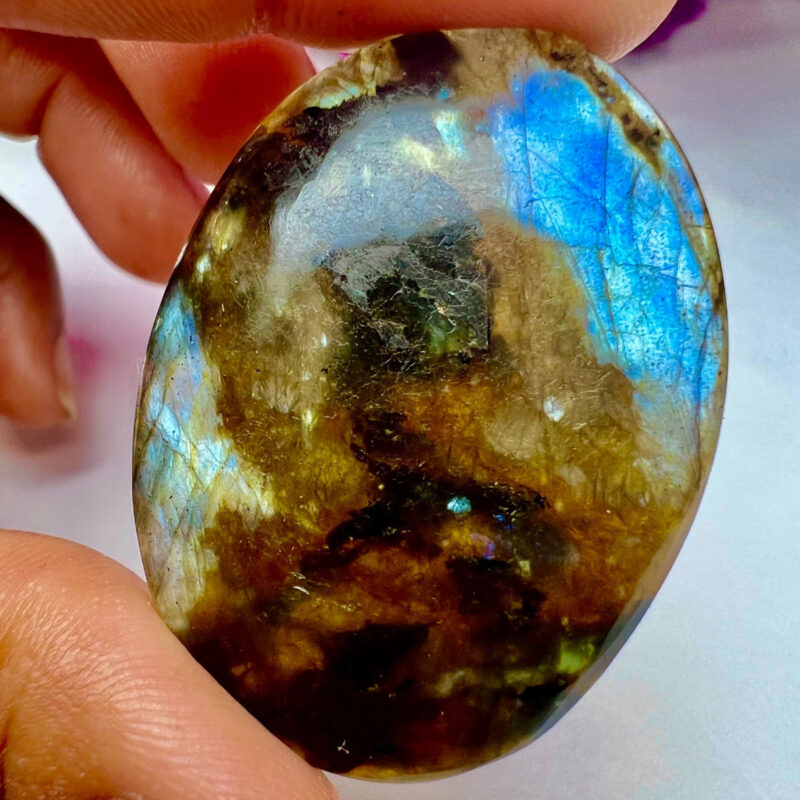 Rainbow Labradorite Stone Oval Shape Worry Stone for Crystal Healing And Meditation - Pocket Palm Stone - Thumb Stone One (1) Piece - Image 2