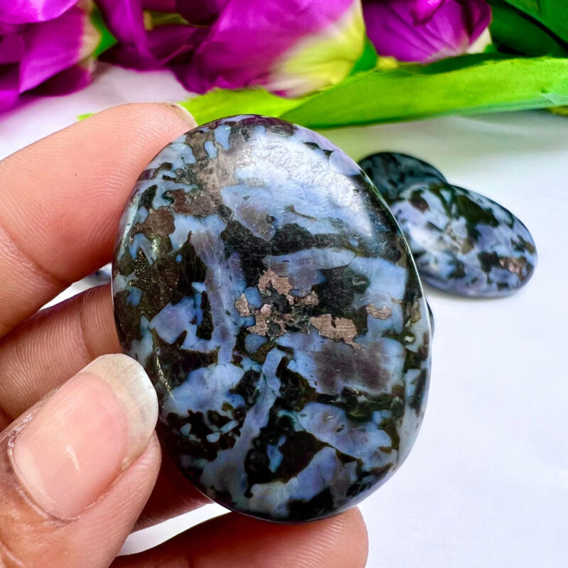 Indigo Gabbro Oval Shape Worry Stone for Crystal Healing And Meditation - Pocket Palm Stone - Thumb Stone One (1) Piece - Image 2