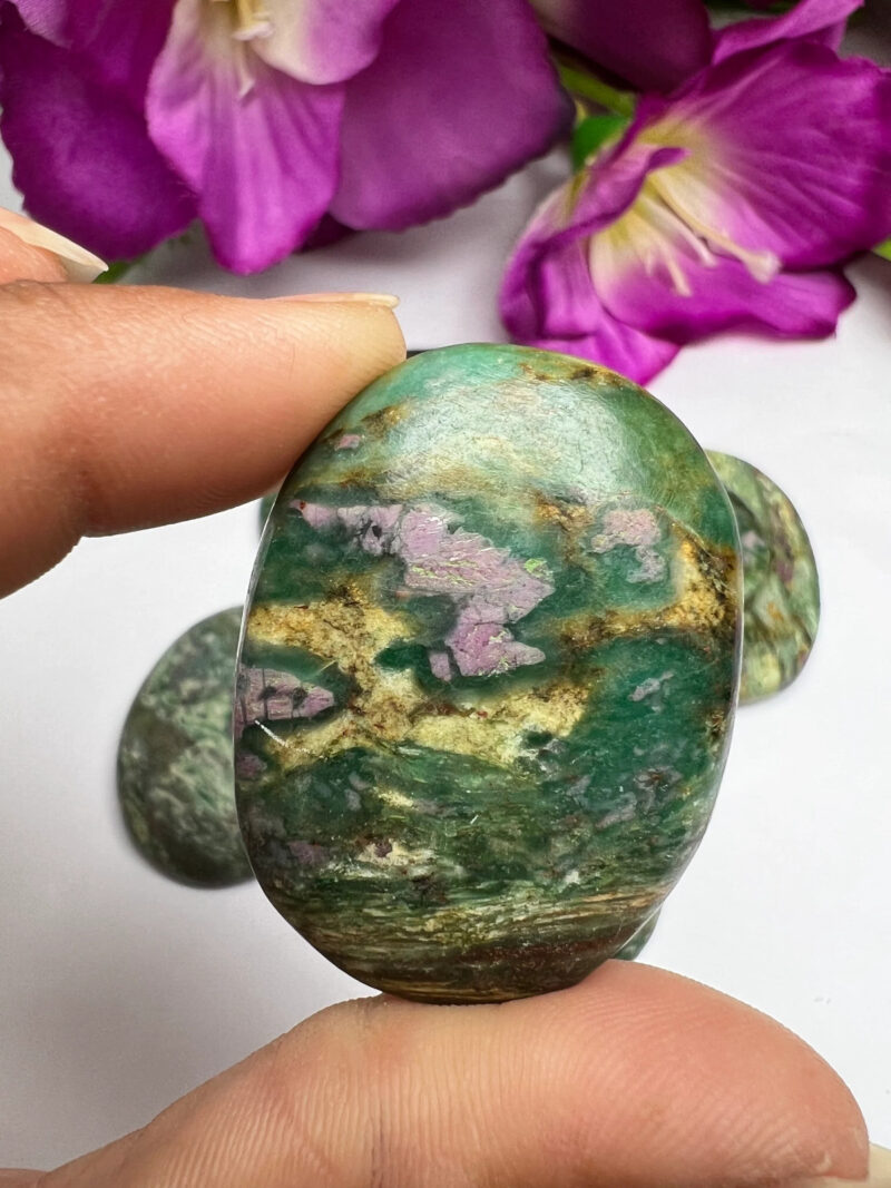 Indian Ruby Zoisite Oval Shape Worry Stone for Crystal Healing And Meditation - Pocket Palm Stone - Thumb Stone One (1) Piece