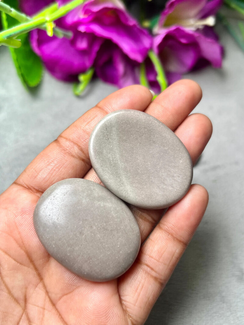 Gray  Stone Oval Shape Worry Stone for Crystal Healing And Meditation - Pocket Palm Stone - Thumb Stone One (1) Piece - Image 4