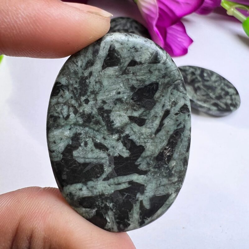 Chrysanthemum Stone Oval Shape Worry Stone for Crystal Healing And Meditation - Pocket Palm Stone - Thumb Stone One (1) Piece