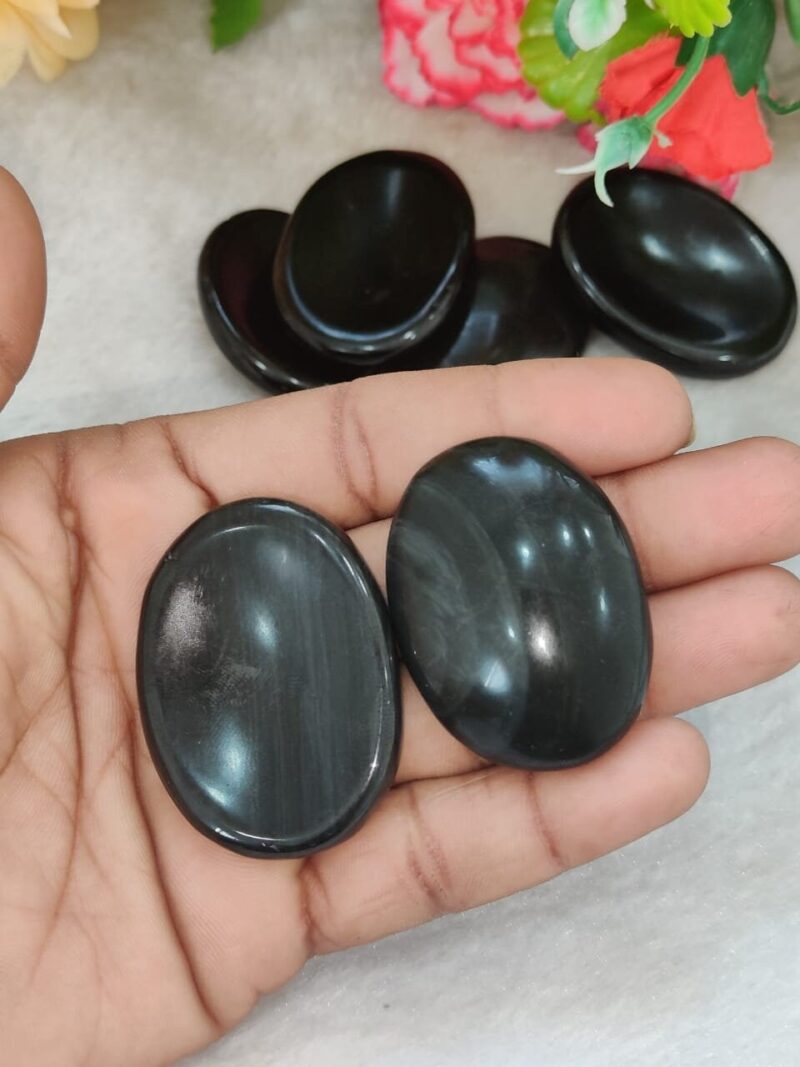 Black Obsidian Oval Shape Worry Stone for Crystal Healing And Meditation - Pocket Palm Stone - Thumb Stone One (1) Piece - Image 3