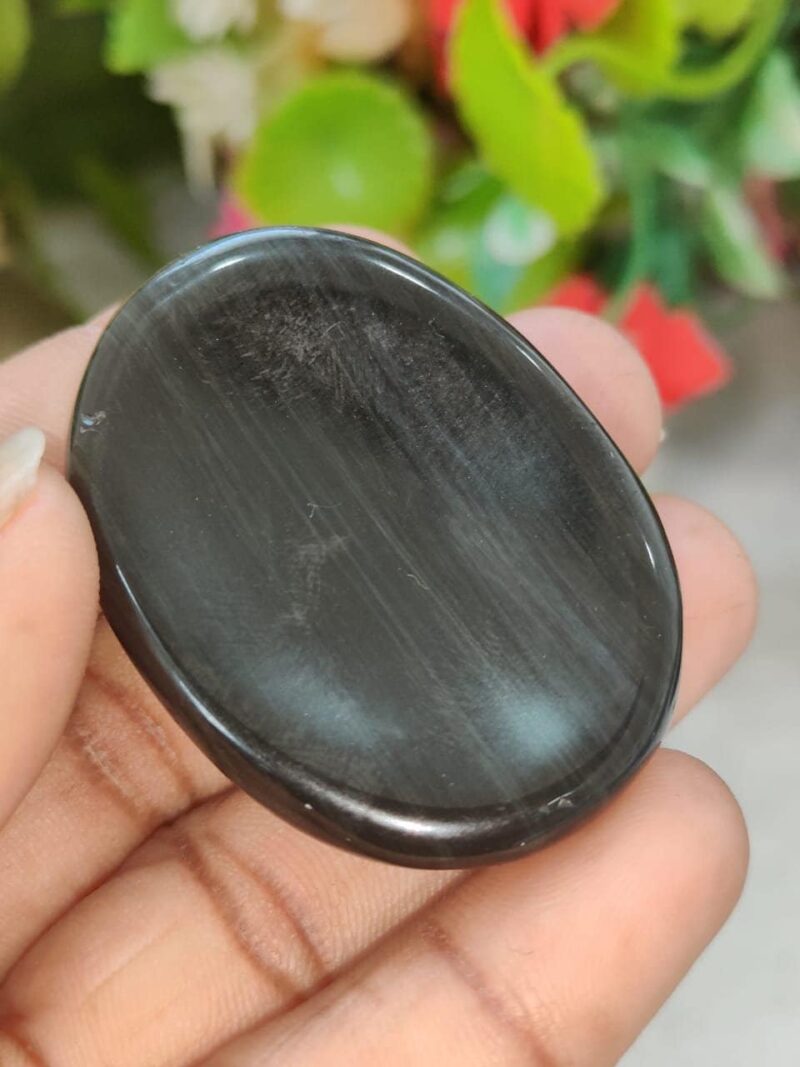 Black Obsidian Oval Shape Worry Stone for Crystal Healing And Meditation - Pocket Palm Stone - Thumb Stone One (1) Piece