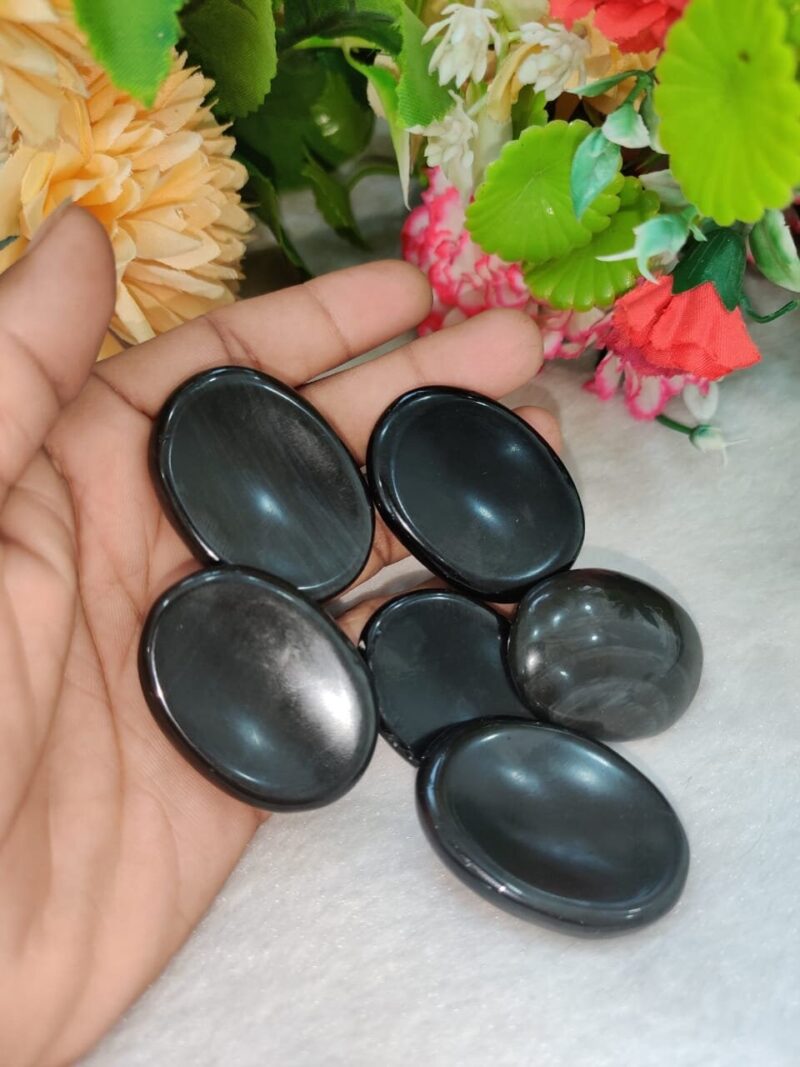 Black Obsidian Oval Shape Worry Stone for Crystal Healing And Meditation - Pocket Palm Stone - Thumb Stone One (1) Piece - Image 9