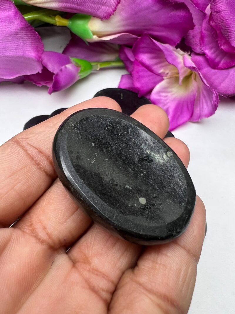 Black Tourmaline Oval Shape Worry Stone for Crystal Healing And Meditation - Pocket Palm Stone - Thumb Stone One (1) Piece