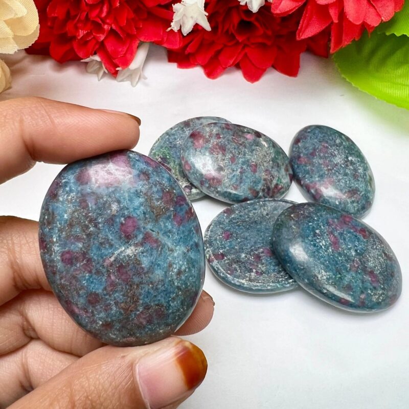 Blue Kyanite with Ruby Matrix Oval Shape Worry Stone for Crystal Healing And Meditation - Pocket Palm Stone - Thumb Stone One (1) Piece