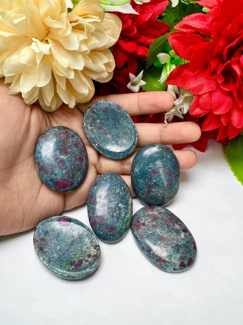 Blue Kyanite with Ruby Matrix Oval Shape Worry Stone for Crystal Healing And Meditation - Pocket Palm Stone - Thumb Stone One (1) Piece - Image 3