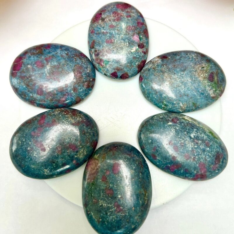 Blue Kyanite with Ruby Matrix Oval Shape Worry Stone for Crystal Healing And Meditation - Pocket Palm Stone - Thumb Stone One (1) Piece - Image 4