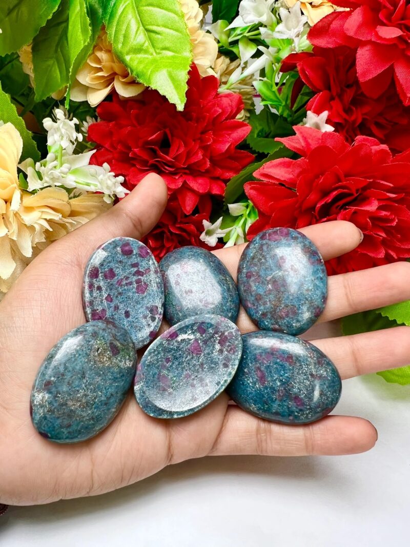 Blue Kyanite with Ruby Matrix Oval Shape Worry Stone for Crystal Healing And Meditation - Pocket Palm Stone - Thumb Stone One (1) Piece - Image 5