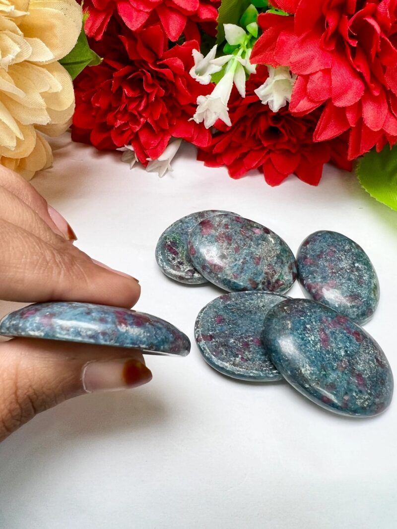 Blue Kyanite with Ruby Matrix Oval Shape Worry Stone for Crystal Healing And Meditation - Pocket Palm Stone - Thumb Stone One (1) Piece - Image 6