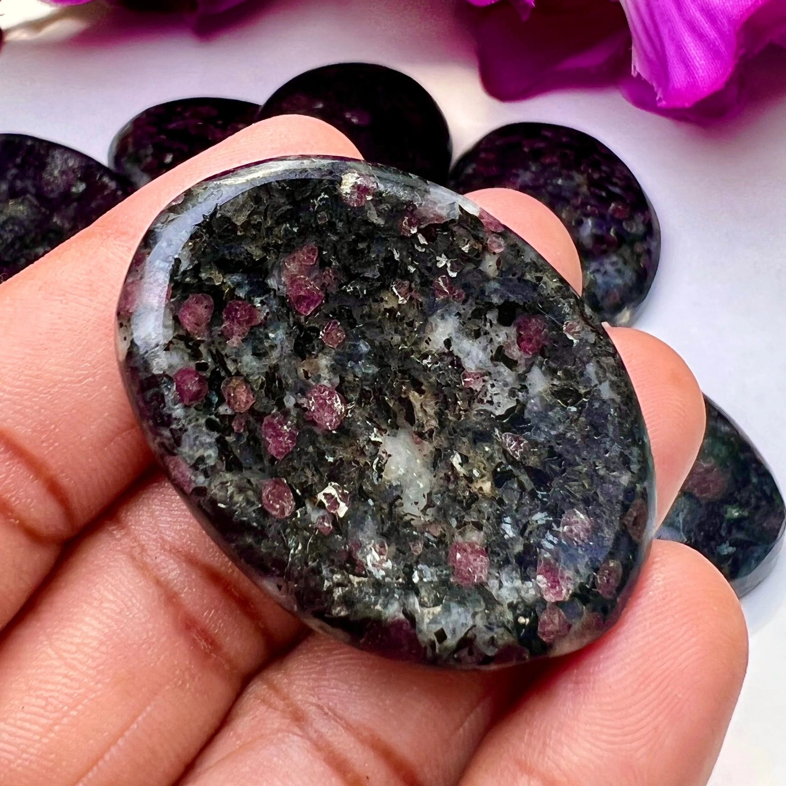 Ruby Spinel In Matrix Stone Oval Shape Worry Stone for Crystal Healing And Meditation - Pocket Palm Stone - Thumb Stone One (1) Piece