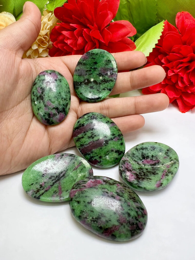 African Ruby Zoisite Oval Shape Worry Stone for Crystal Healing And Meditation - Pocket Palm Stone - Thumb Stone One (1) Piece - Image 4