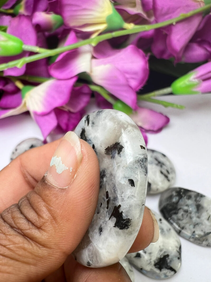 White Rainbow Moonstone Oval Shape Worry Stone for Crystal Healing And Meditation - Pocket Palm Stone - Thumb Stone One (1) Piece - Image 3