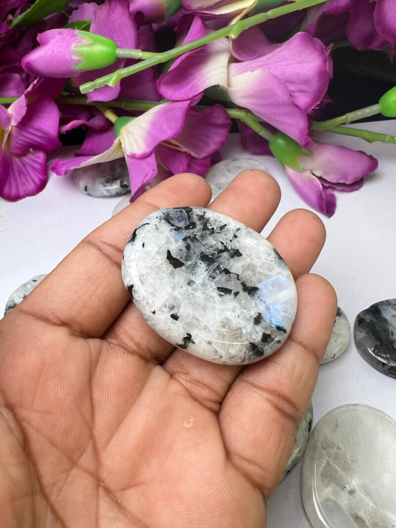 White Rainbow Moonstone Oval Shape Worry Stone for Crystal Healing And Meditation - Pocket Palm Stone - Thumb Stone One (1) Piece - Image 4