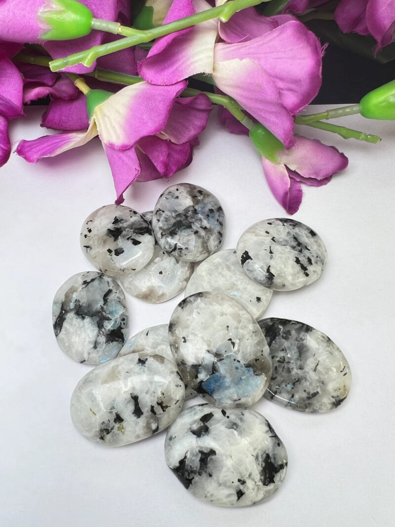 White Rainbow Moonstone Oval Shape Worry Stone for Crystal Healing And Meditation - Pocket Palm Stone - Thumb Stone One (1) Piece - Image 7