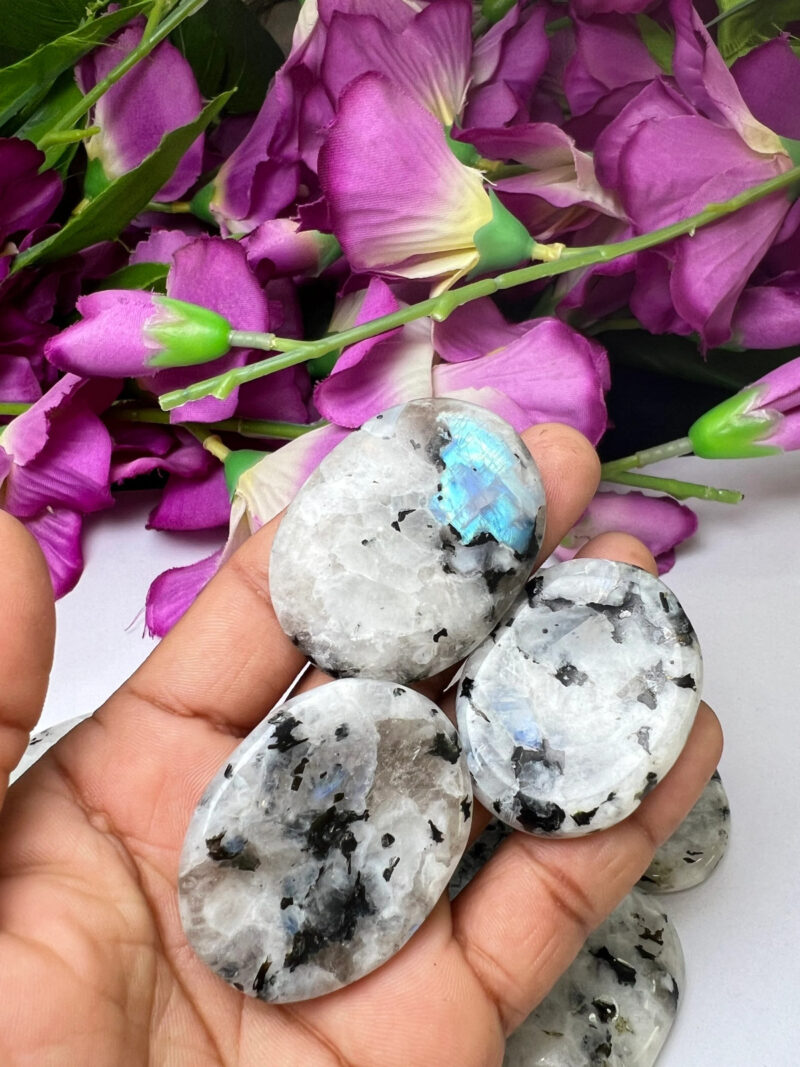 White Rainbow Moonstone Oval Shape Worry Stone for Crystal Healing And Meditation - Pocket Palm Stone - Thumb Stone One (1) Piece - Image 8