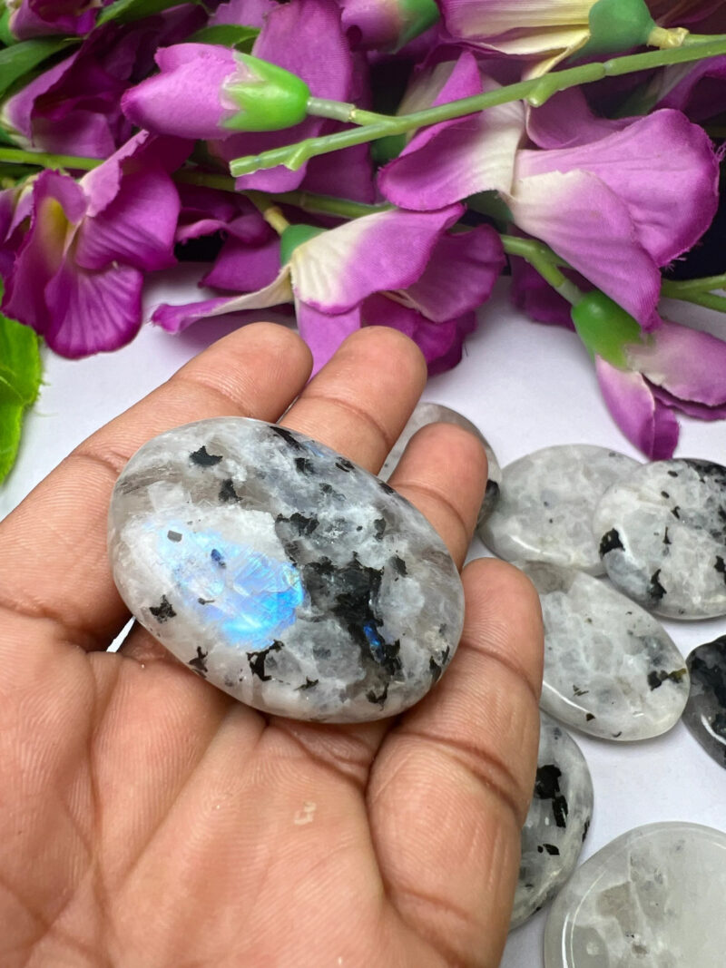 White Rainbow Moonstone Oval Shape Worry Stone for Crystal Healing And Meditation - Pocket Palm Stone - Thumb Stone One (1) Piece - Image 9