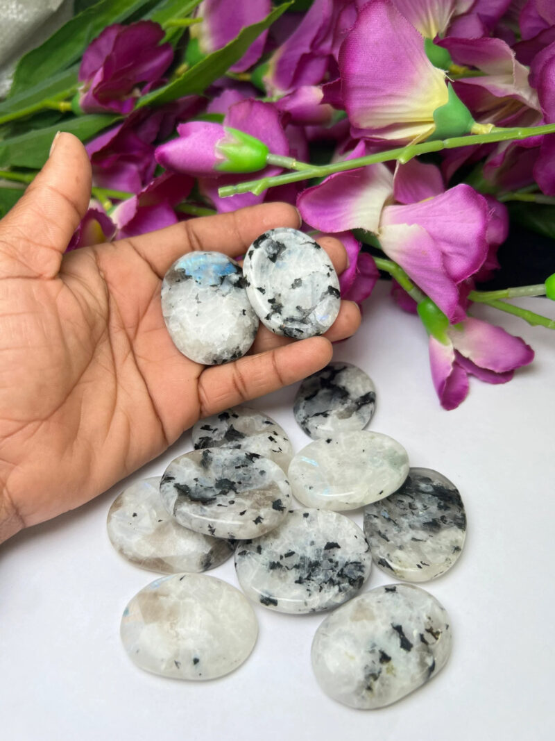 White Rainbow Moonstone Oval Shape Worry Stone for Crystal Healing And Meditation - Pocket Palm Stone - Thumb Stone One (1) Piece - Image 10