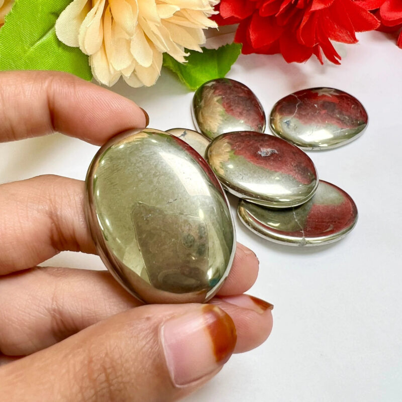 Pyrite Oval Shape Worry Stone for Crystal Healing And Meditation - Pocket Palm Stone - Thumb Stone One (1) Piece