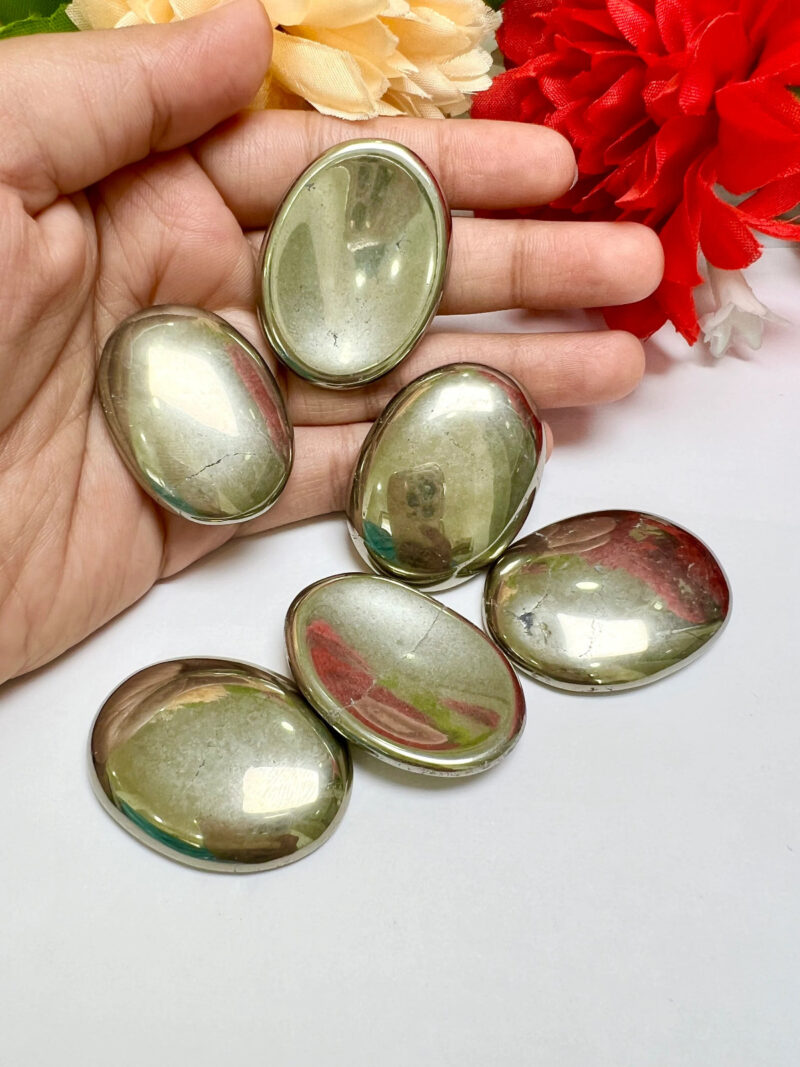 Pyrite Oval Shape Worry Stone for Crystal Healing And Meditation - Pocket Palm Stone - Thumb Stone One (1) Piece - Image 4