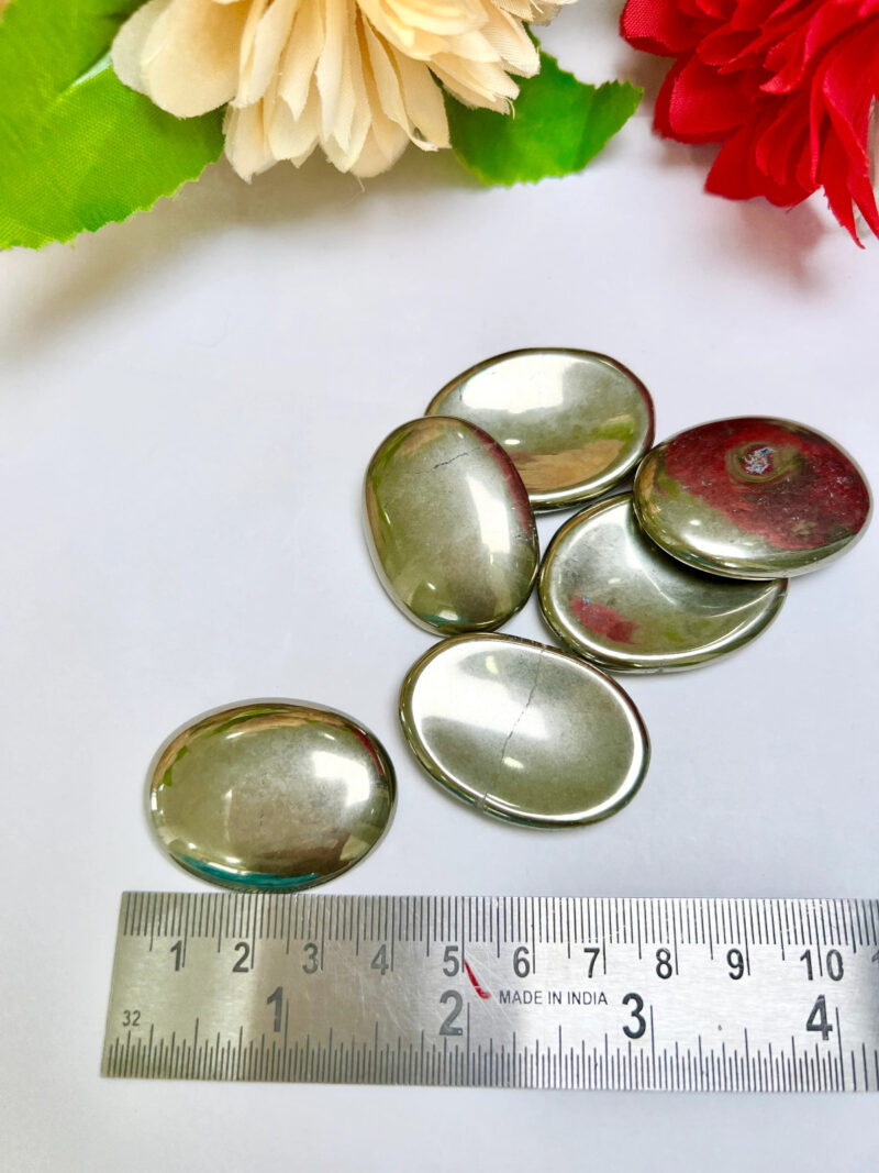 Pyrite Oval Shape Worry Stone for Crystal Healing And Meditation - Pocket Palm Stone - Thumb Stone One (1) Piece - Image 5