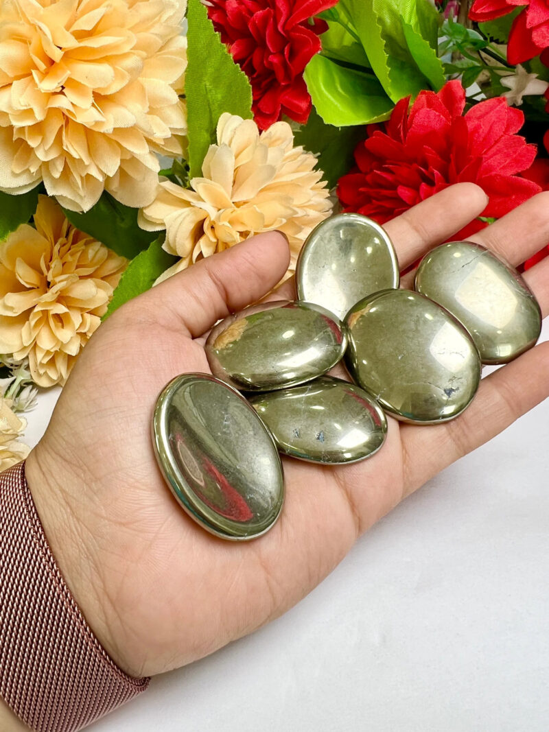 Pyrite Oval Shape Worry Stone for Crystal Healing And Meditation - Pocket Palm Stone - Thumb Stone One (1) Piece - Image 7