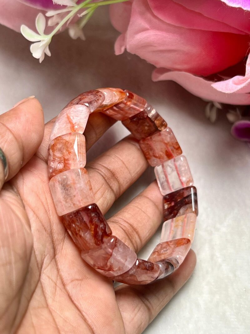 Red Fire  Quartz Stone - Hematite Quartz - Lithium Quartz Rectangle Beaded Bracelet 15 MM Stretch Bracelet - Image 5