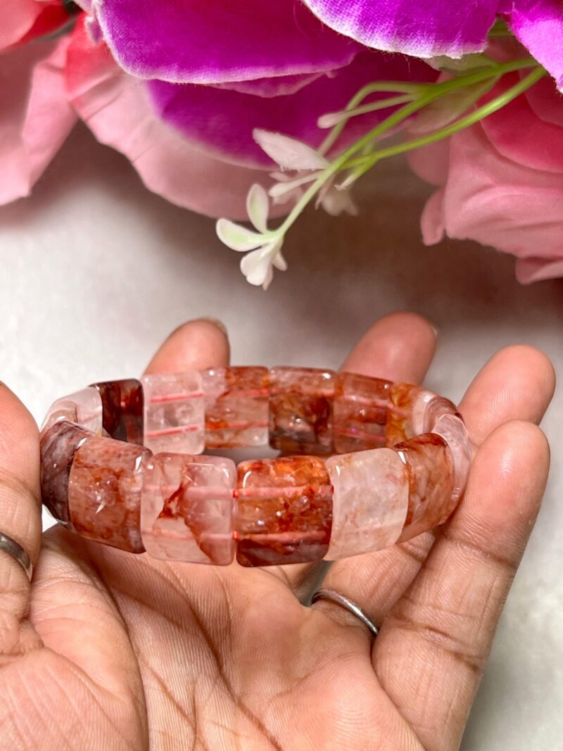 Red Fire  Quartz Stone - Hematite Quartz - Lithium Quartz Rectangle Beaded Bracelet 15 MM Stretch Bracelet - Image 6