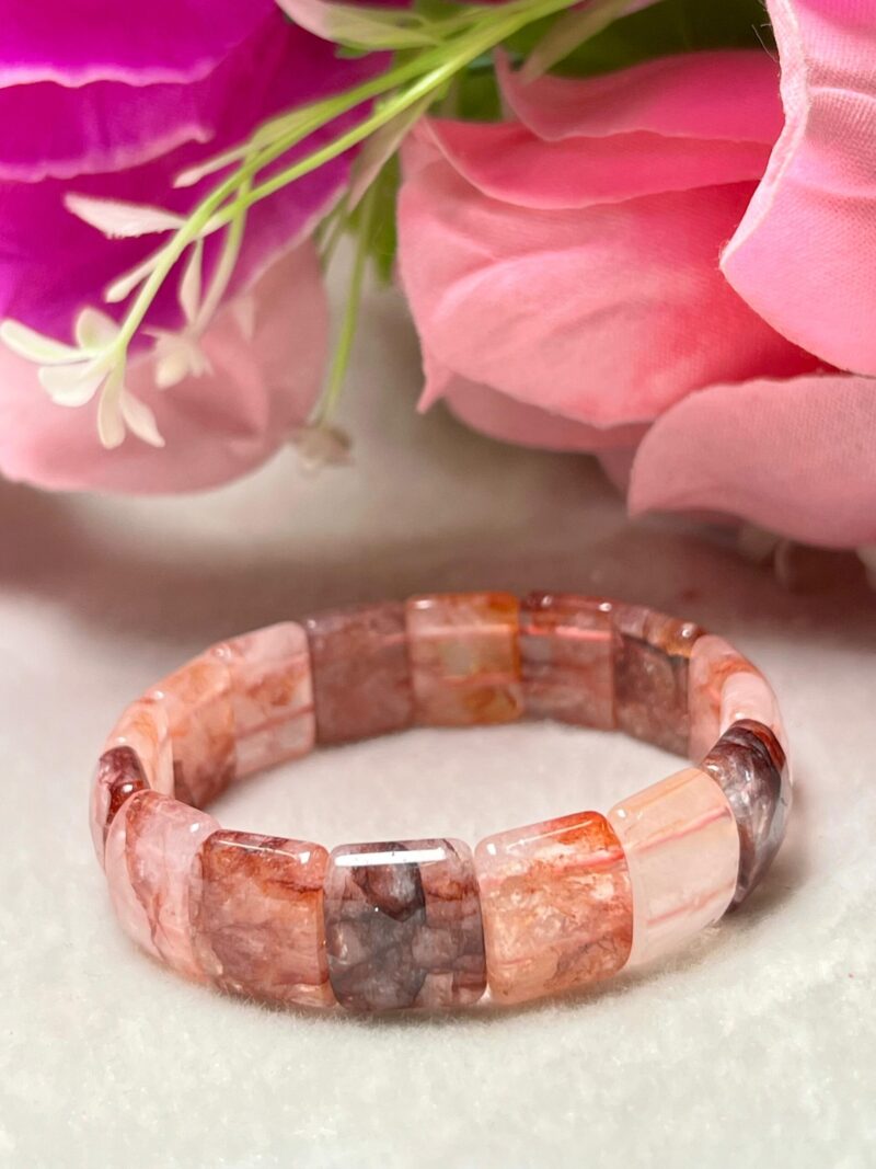 Red Fire  Quartz Stone - Hematite Quartz - Lithium Quartz Rectangle Beaded Bracelet 15 MM Stretch Bracelet
